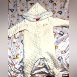 Vintage Beautiful white quilted Footie with gold lettering